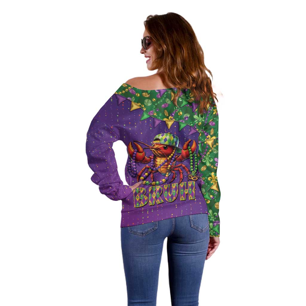 Funny Crawfish Carnival Off Shoulder Sweater It's Mardi Gras Bruh - Wonder Print Shop