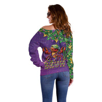 Funny Crawfish Carnival Off Shoulder Sweater It's Mardi Gras Bruh - Wonder Print Shop