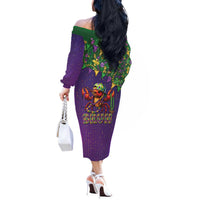 Funny Crawfish Carnival Off The Shoulder Long Sleeve Dress It's Mardi Gras Bruh - Wonder Print Shop