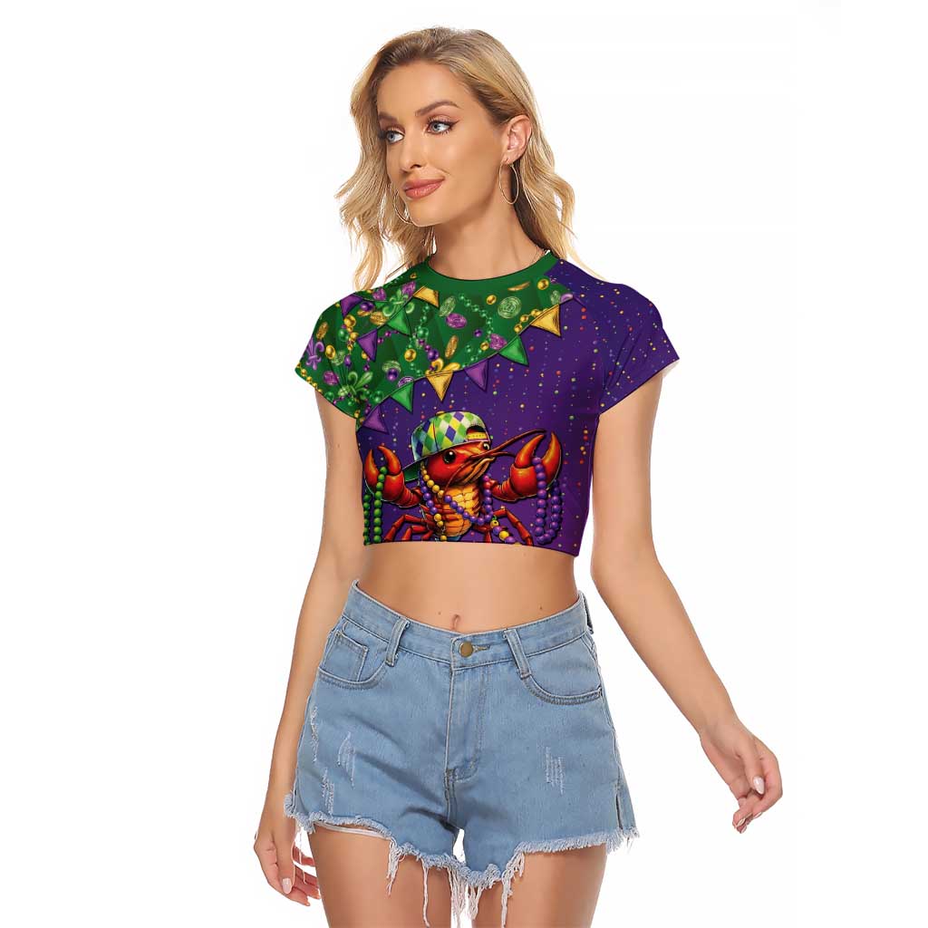 Funny Crawfish Carnival Raglan Cropped T Shirt It's Mardi Gras Bruh - Wonder Print Shop