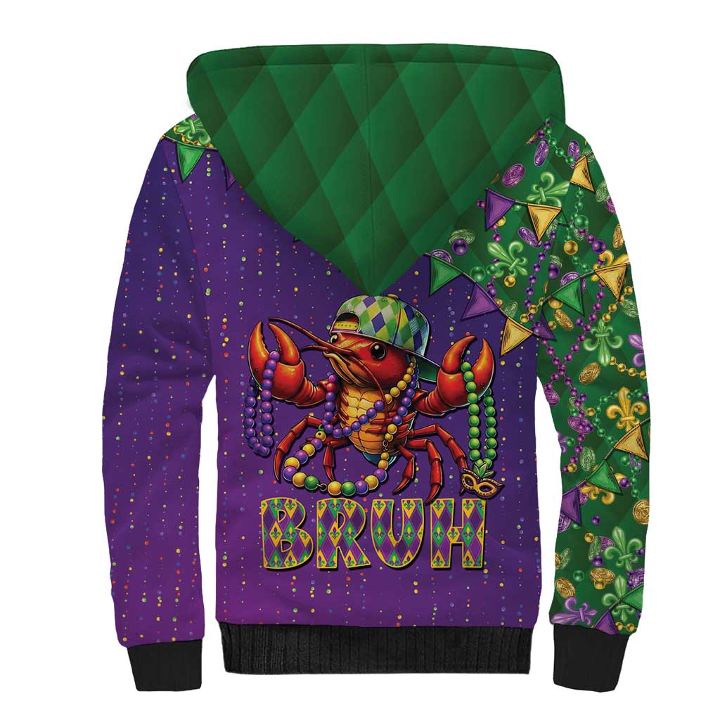 Funny Crawfish Carnival Sherpa Hoodie It's Mardi Gras Bruh - Wonder Print Shop