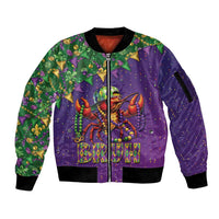 Funny Crawfish Carnival Sleeve Zip Bomber Jacket It's Mardi Gras Bruh - Wonder Print Shop