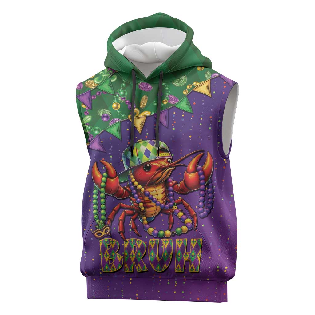 Funny Crawfish Carnival Sleeveless Hoodie It's Mardi Gras Bruh - Wonder Print Shop