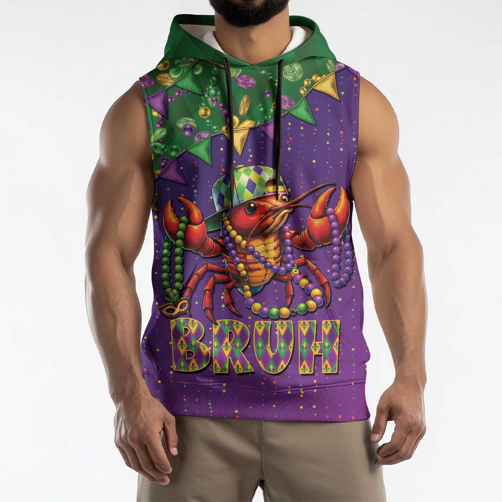 Funny Crawfish Carnival Sleeveless Hoodie It's Mardi Gras Bruh - Wonder Print Shop