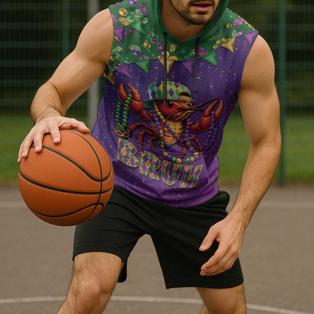 Funny Crawfish Carnival Sleeveless Hoodie It's Mardi Gras Bruh - Wonder Print Shop