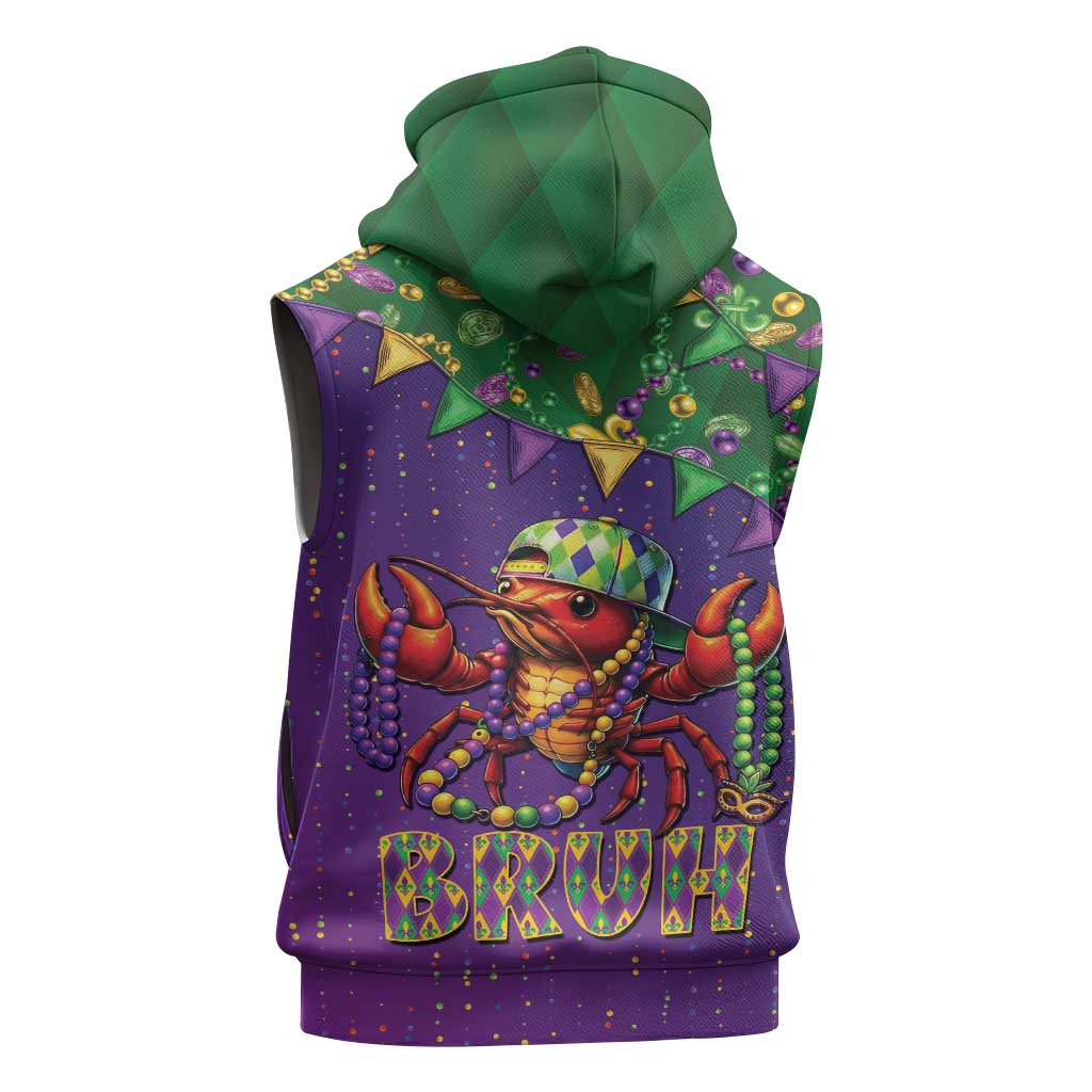 Funny Crawfish Carnival Sleeveless Zip Hoodie It's Mardi Gras Bruh - Wonder Print Shop