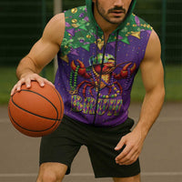 Funny Crawfish Carnival Sleeveless Zip Hoodie It's Mardi Gras Bruh - Wonder Print Shop