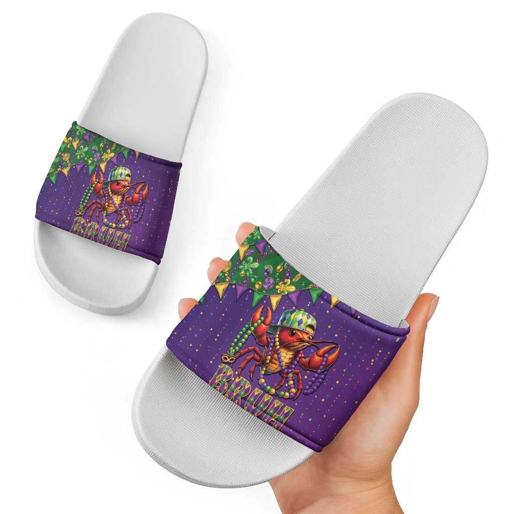 Funny Crawfish Carnival Slide Sandals It's Mardi Gras Bruh - Wonder Print Shop