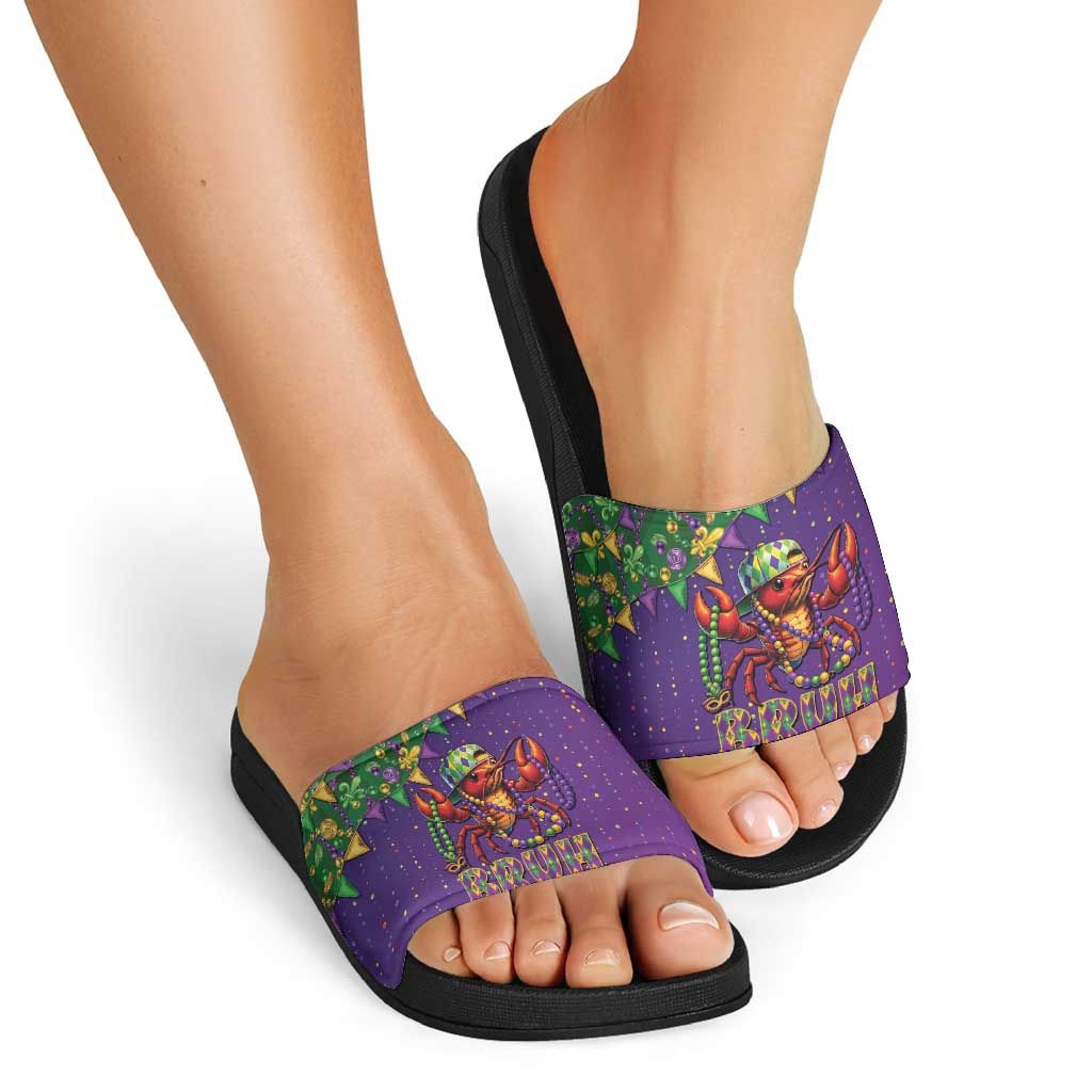 Funny Crawfish Carnival Slide Sandals It's Mardi Gras Bruh - Wonder Print Shop