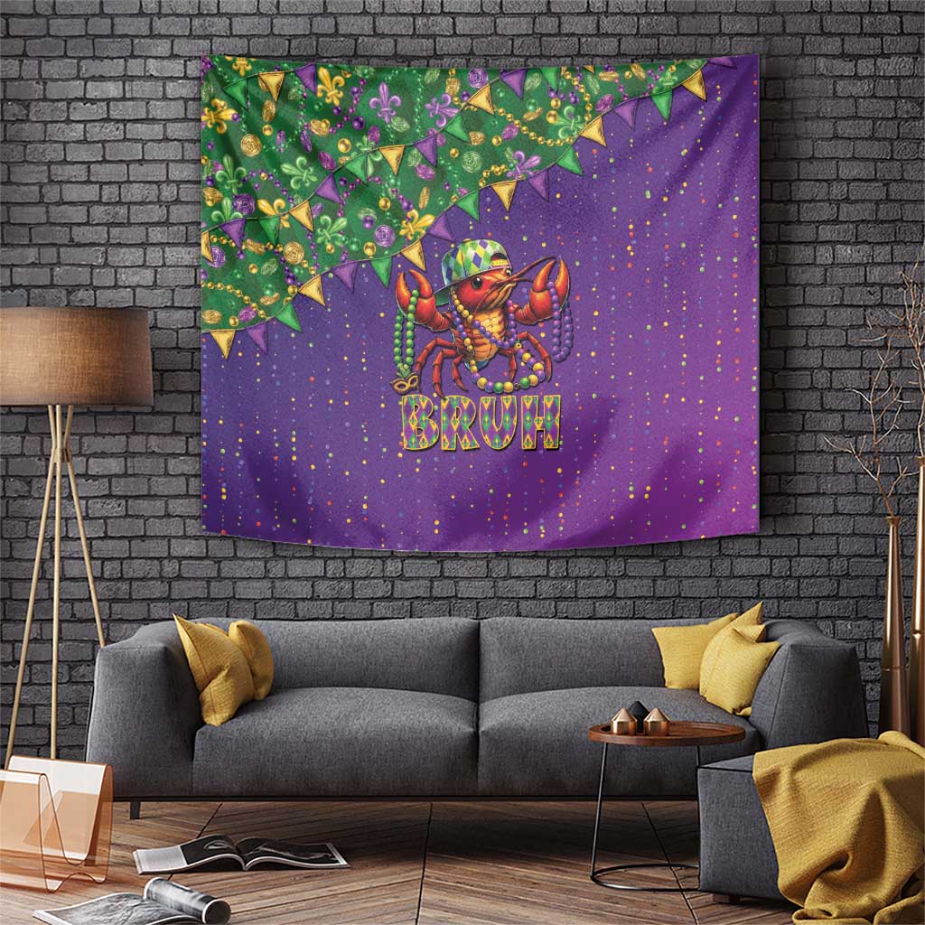 Funny Crawfish Carnival Tapestry It's Mardi Gras Bruh - Wonder Print Shop
