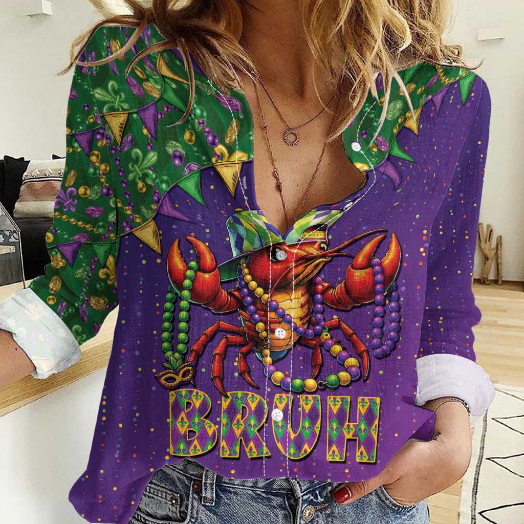 Funny Crawfish Carnival Women Casual Shirt It's Mardi Gras Bruh - Wonder Print Shop