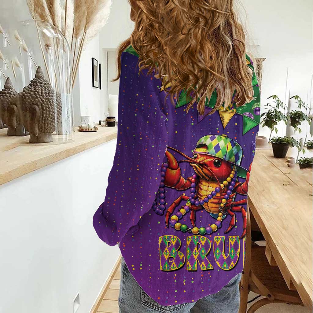 Funny Crawfish Carnival Women Casual Shirt It's Mardi Gras Bruh - Wonder Print Shop