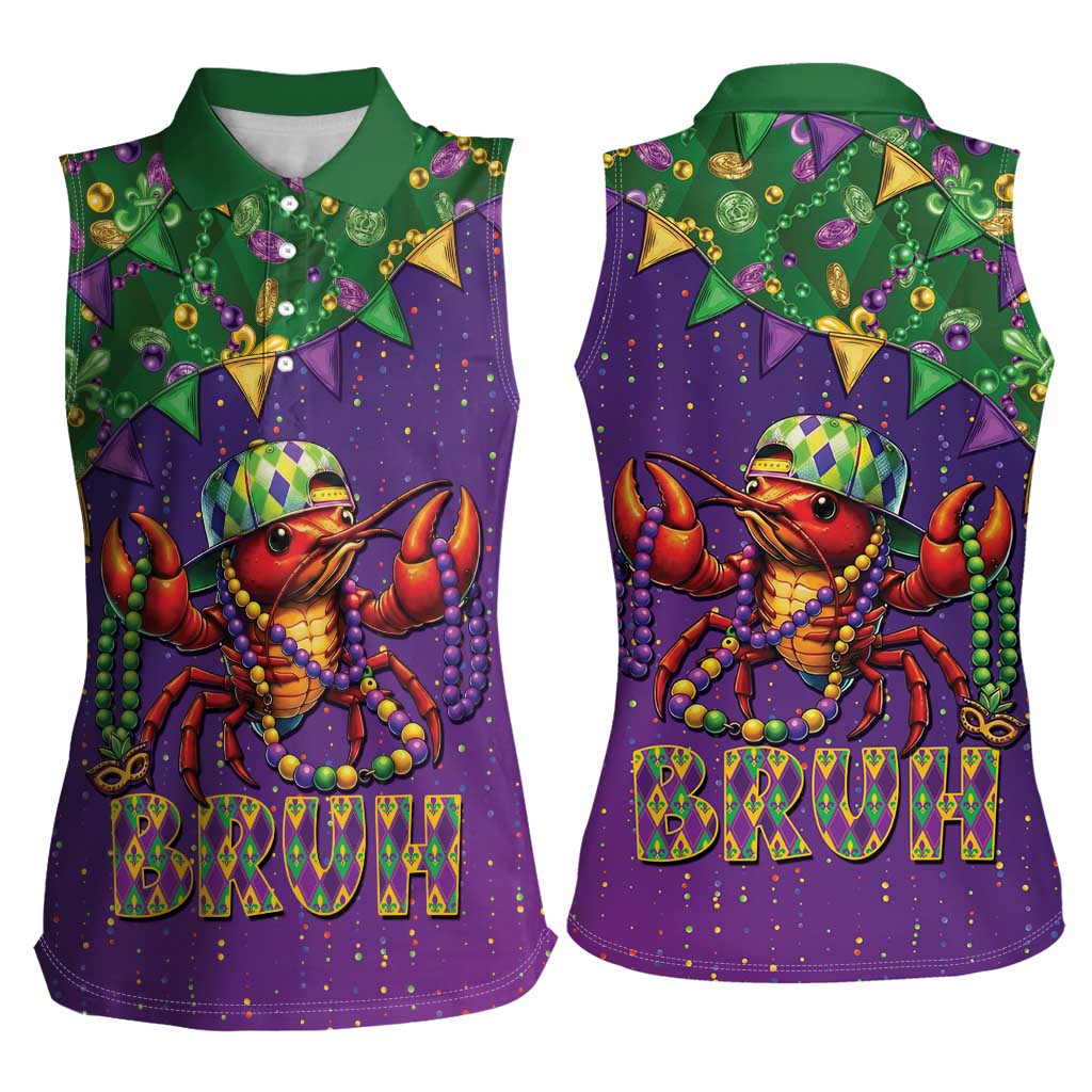 Funny Crawfish Carnival Women Sleeveless Polo Shirt It's Mardi Gras Bruh - Wonder Print Shop