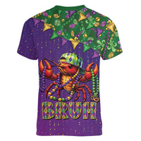 Funny Crawfish Carnival Women V-Neck T-Shirt It's Mardi Gras Bruh - Wonder Print Shop