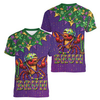 Funny Crawfish Carnival Women V-Neck T-Shirt It's Mardi Gras Bruh - Wonder Print Shop