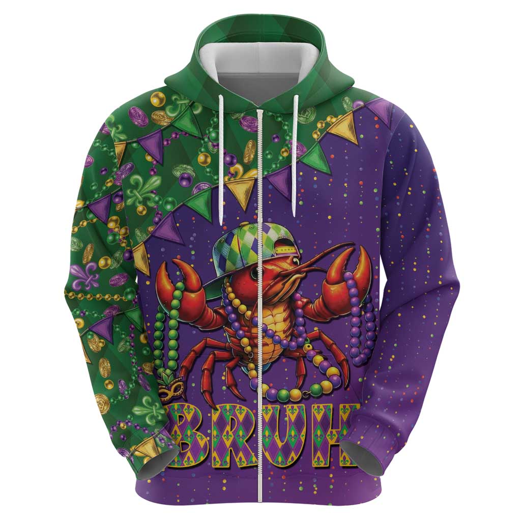 Funny Crawfish Carnival Zip Hoodie It's Mardi Gras Bruh - Wonder Print Shop