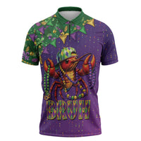 Funny Crawfish Carnival Zipper Polo Shirt It's Mardi Gras Bruh - Wonder Print Shop