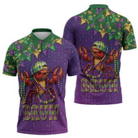 Funny Crawfish Carnival Zipper Polo Shirt It's Mardi Gras Bruh - Wonder Print Shop