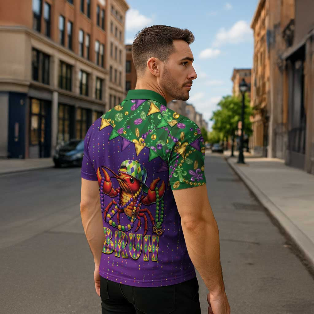 Funny Crawfish Carnival Zipper Polo Shirt It's Mardi Gras Bruh - Wonder Print Shop