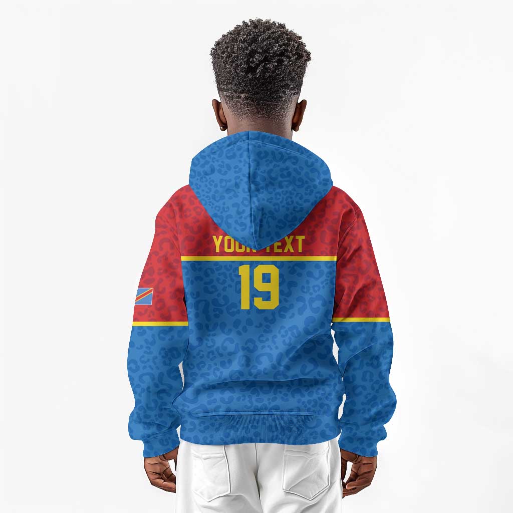 Custom World Football 2026 DR Congo Kid Hoodie Roar of Les Leopards