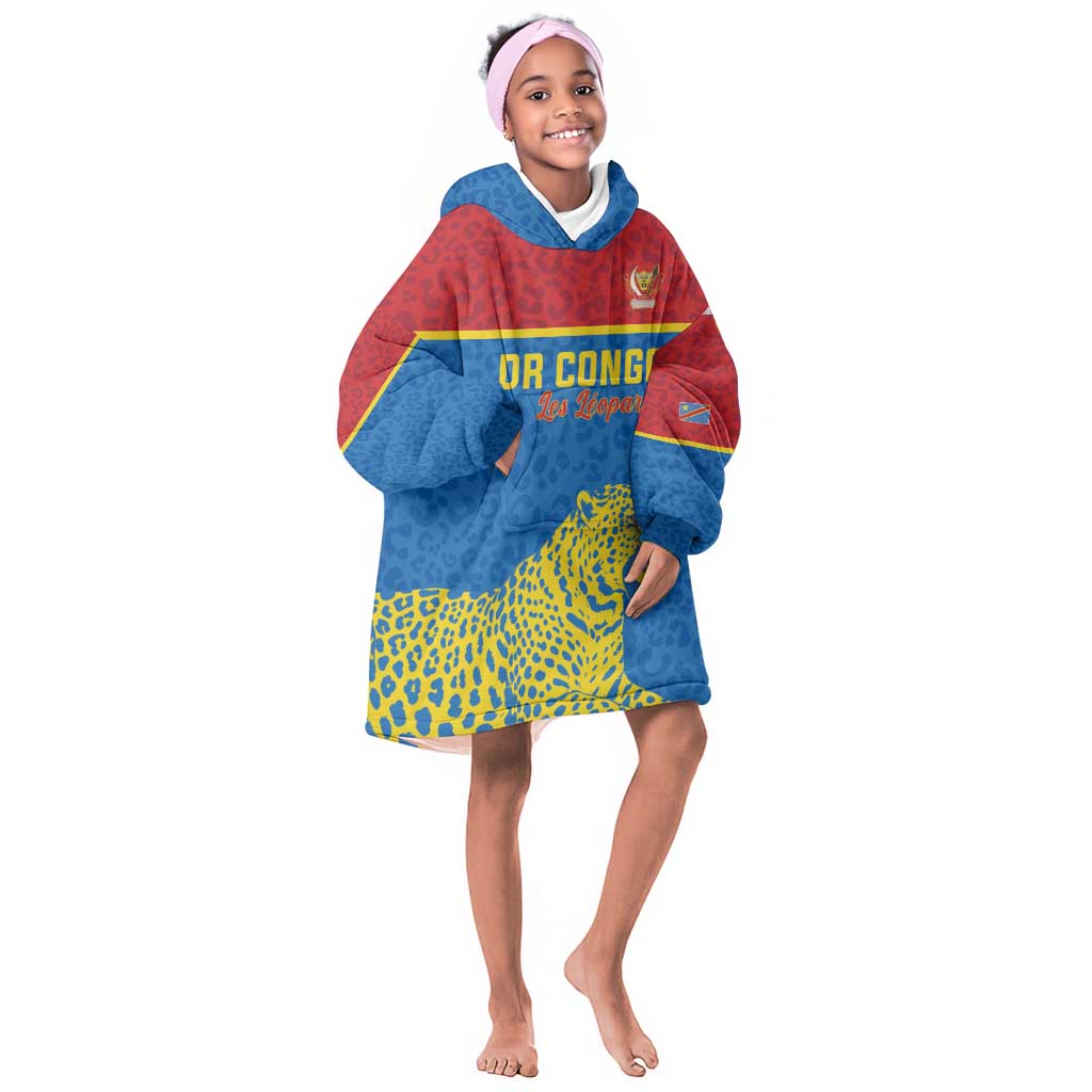 Custom World Football 2026 DR Congo Kid Wearable Blanket Hoodie Roar of Les Leopards