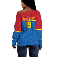 Custom World Football 2026 DR Congo Off Shoulder Sweater Roar of Les Leopards