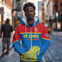 Custom World Football 2026 DR Congo Zip Hoodie Roar of Les Leopards