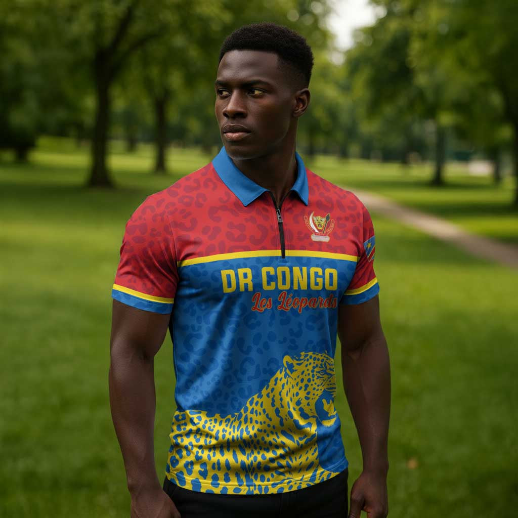 Custom World Football 2026 DR Congo Zipper Polo Shirt Roar of Les Leopards