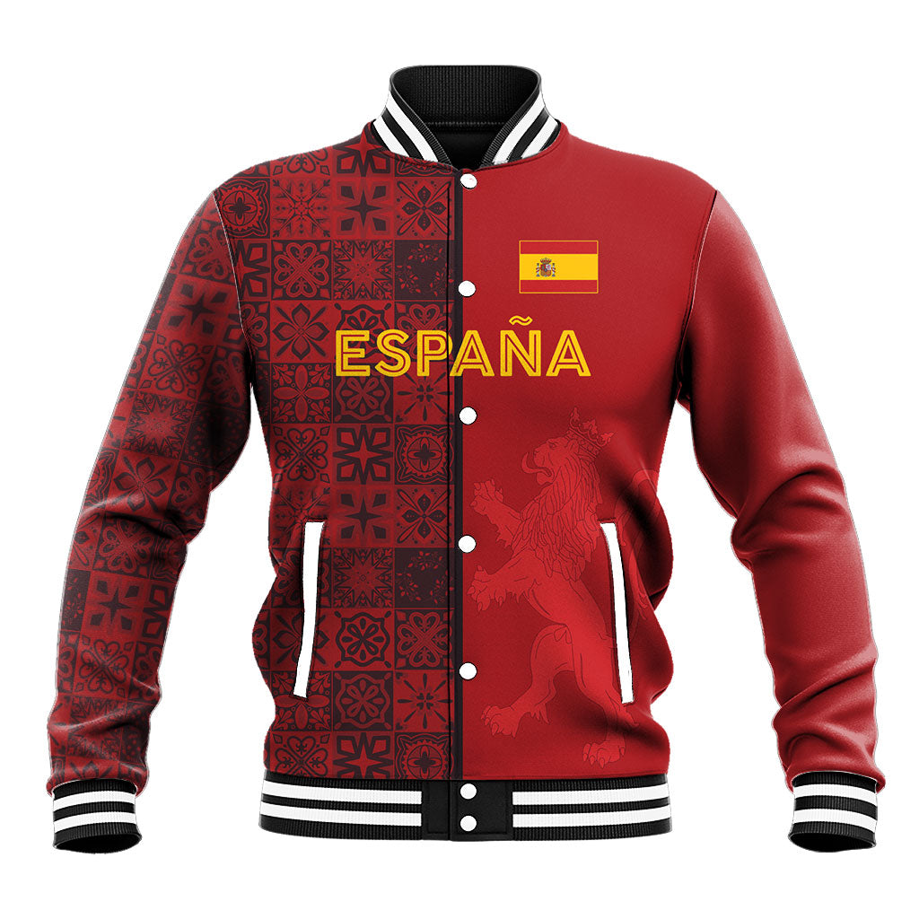 Custom World Football 2026 Spain Baseball Jacket Spanish Lion Azulejo Pattern