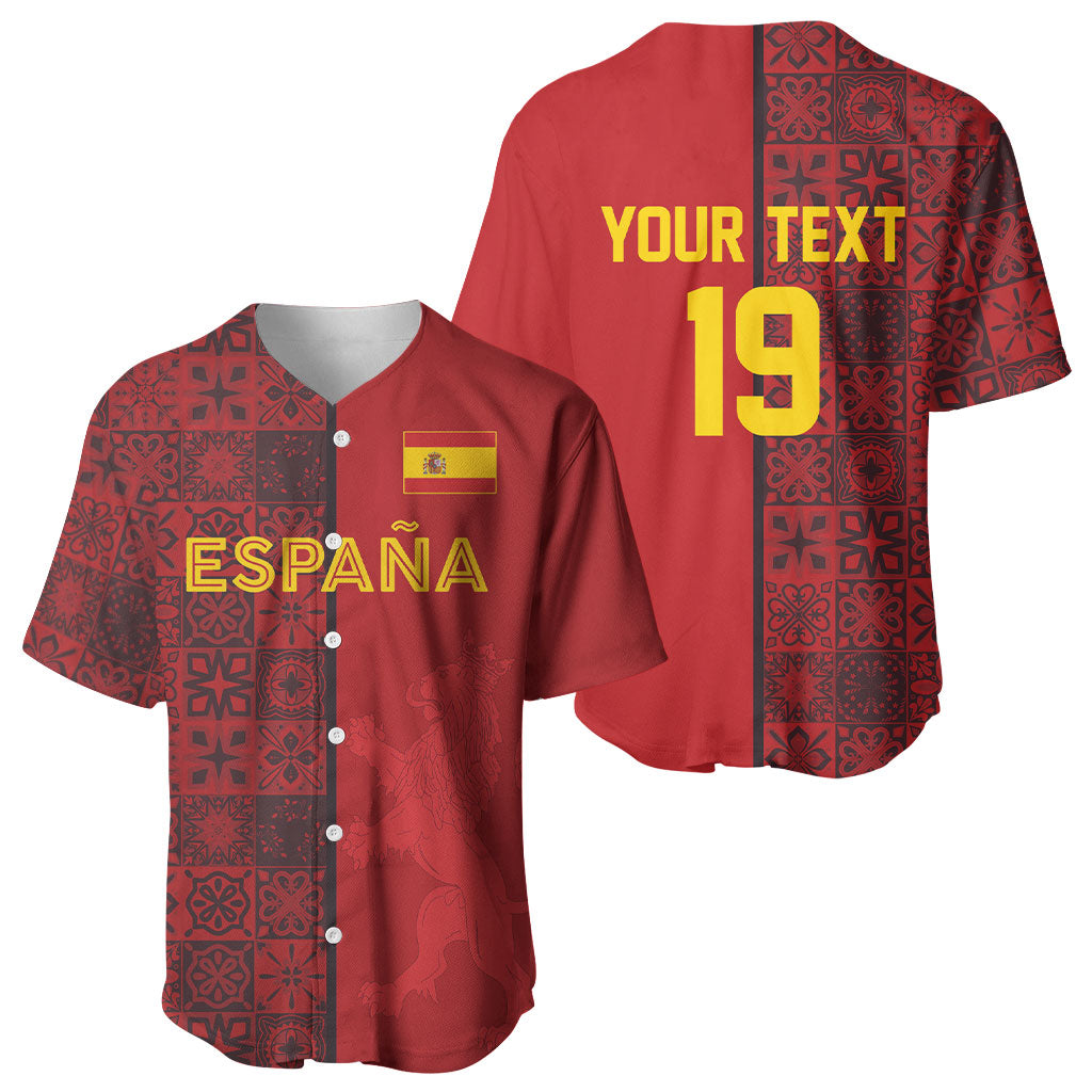 Custom World Football 2026 Spain Baseball Jersey Spanish Lion Azulejo Pattern