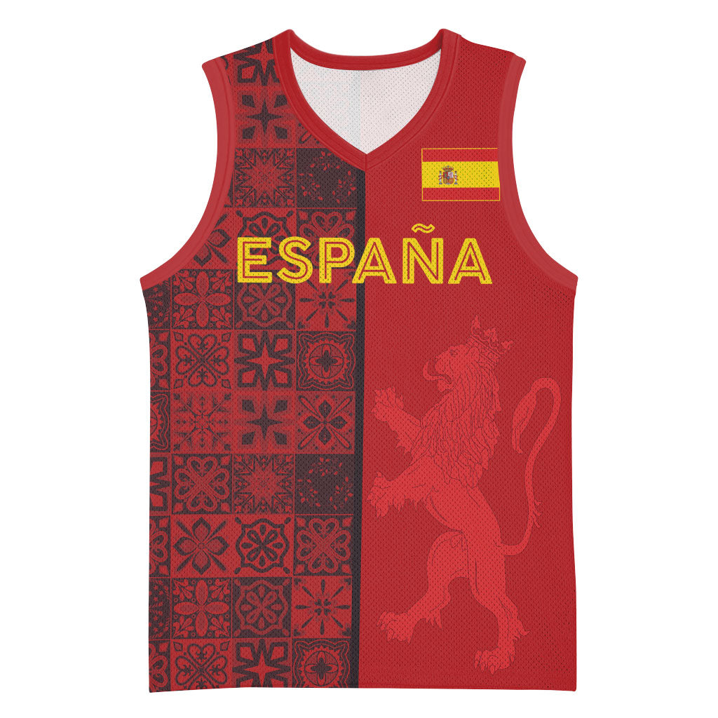 Custom World Football 2026 Spain Basketball Jersey Spanish Lion Azulejo Pattern