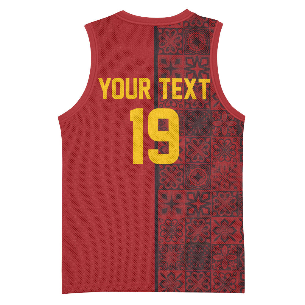 Custom World Football 2026 Spain Basketball Jersey Spanish Lion Azulejo Pattern