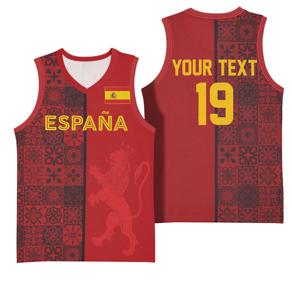 Custom World Football 2026 Spain Basketball Jersey Spanish Lion Azulejo Pattern
