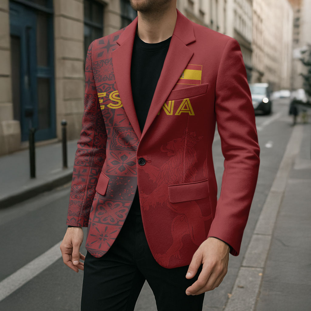 Custom World Football 2026 Spain Blazer Spanish Lion Azulejo Pattern