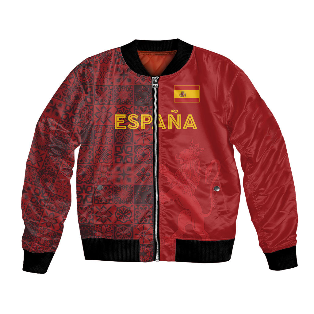 Custom World Football 2026 Spain Bomber Jacket Spanish Lion Azulejo Pattern