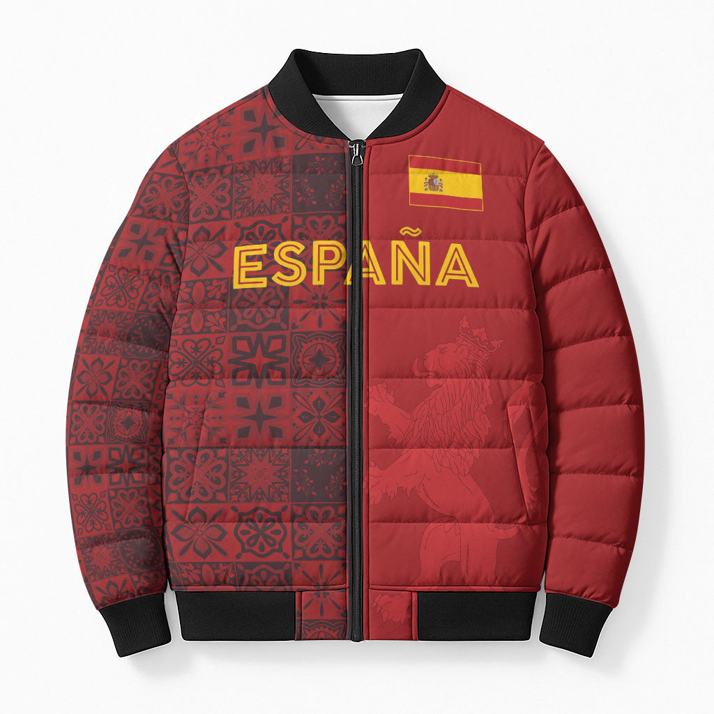 Custom World Football 2026 Spain Bomber Puffer Jacket Spanish Lion Azulejo Pattern
