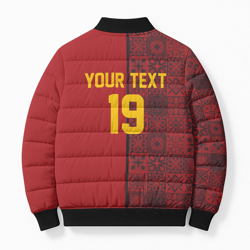 Custom World Football 2026 Spain Bomber Puffer Jacket Spanish Lion Azulejo Pattern