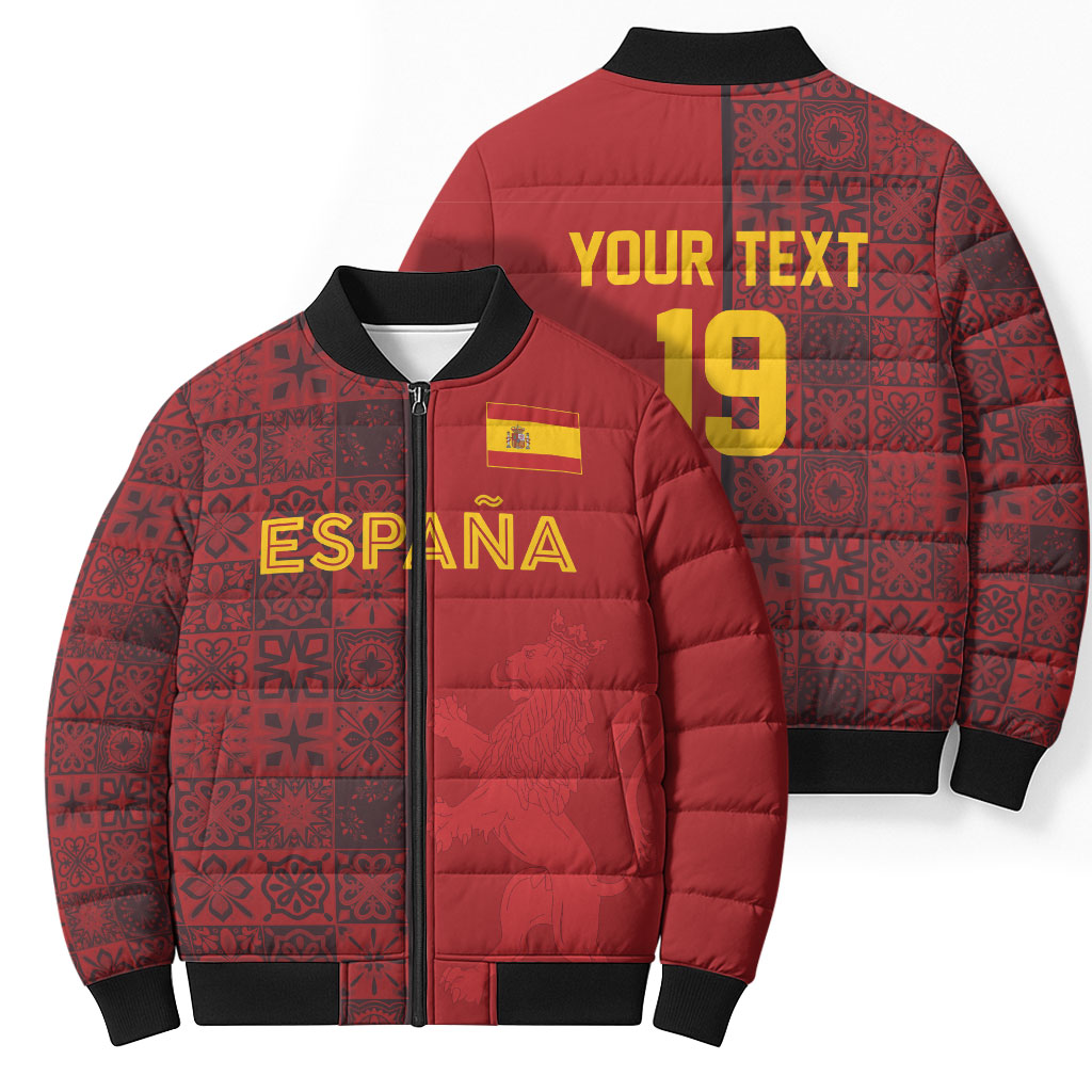 Custom World Football 2026 Spain Bomber Puffer Jacket Spanish Lion Azulejo Pattern