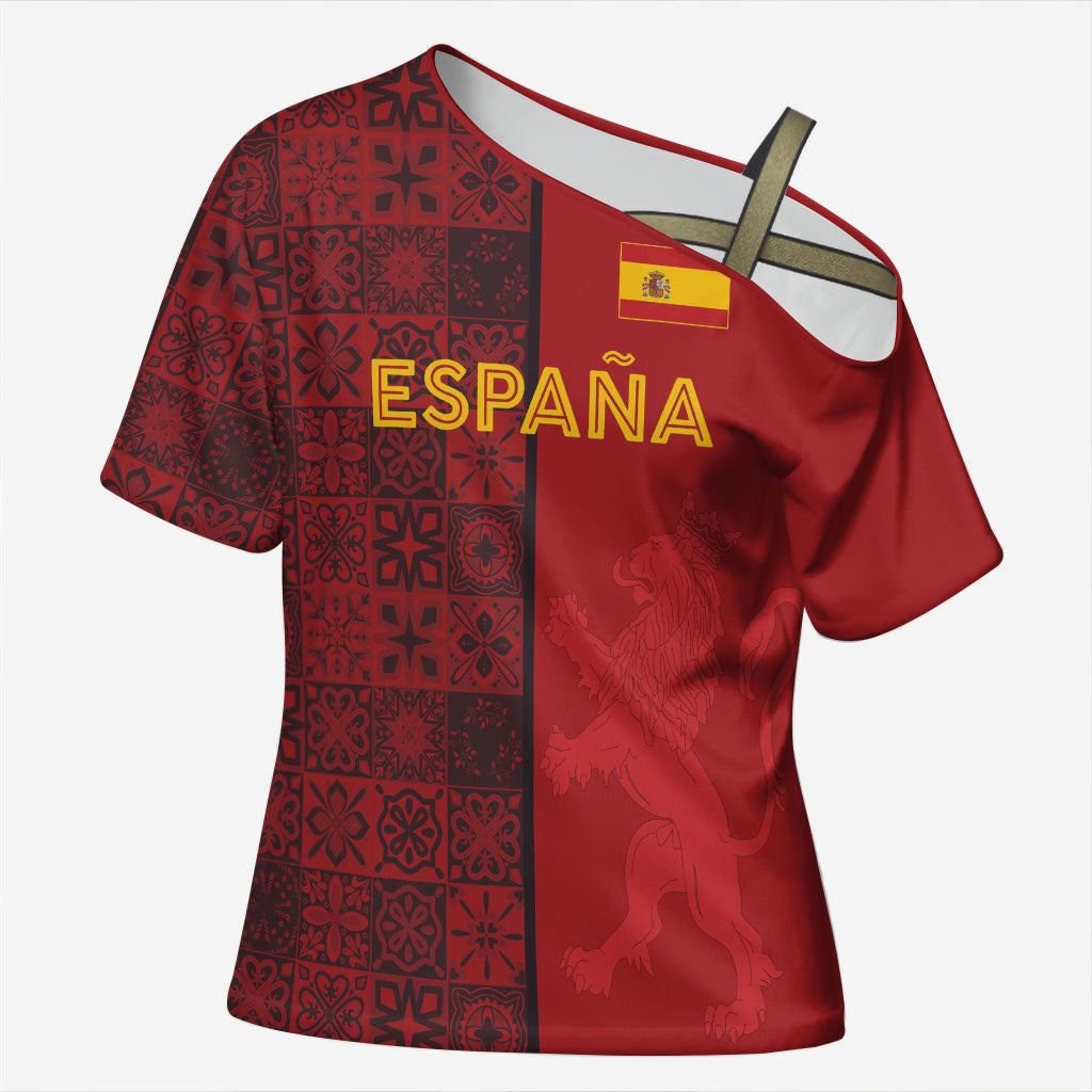 Custom World Football 2026 Spain Cross Shoulder Shirt Spanish Lion Azulejo Pattern