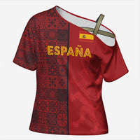 Custom World Football 2026 Spain Cross Shoulder Shirt Spanish Lion Azulejo Pattern