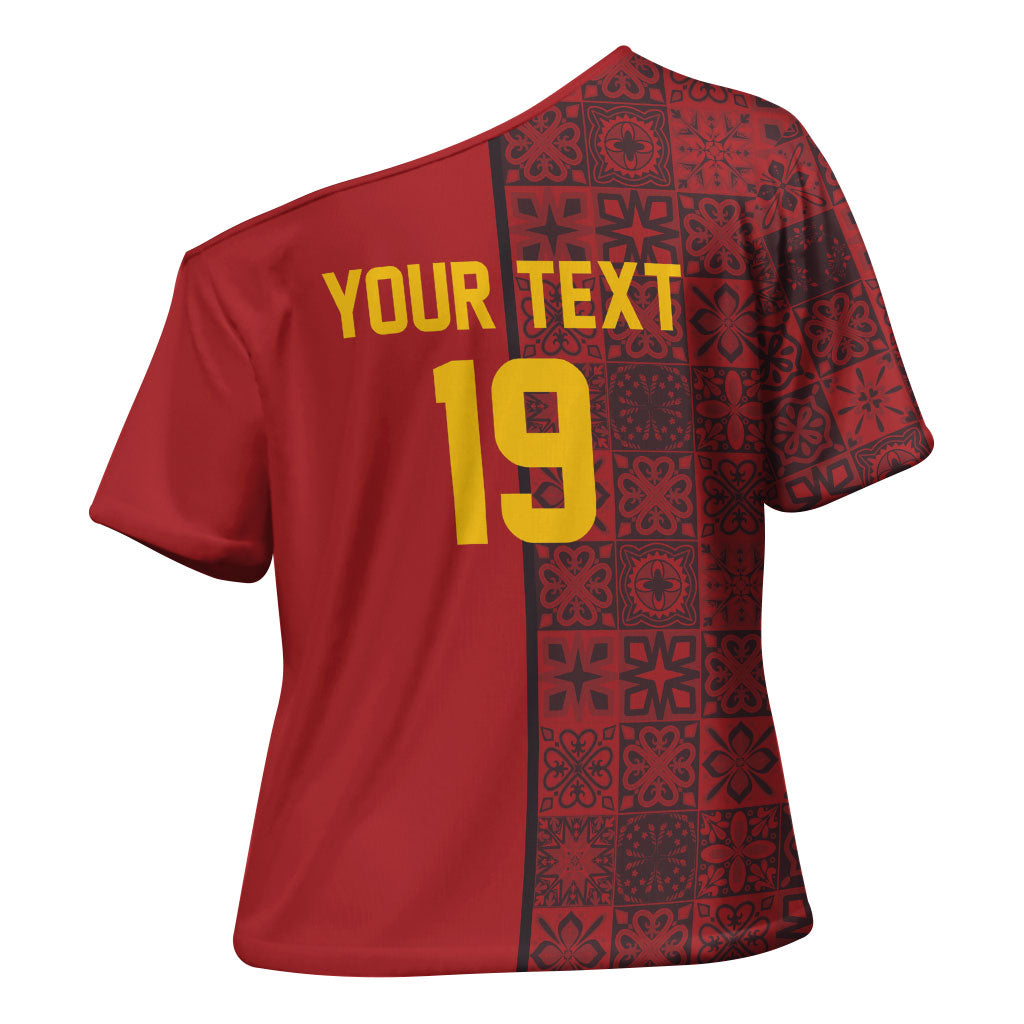 Custom World Football 2026 Spain Cross Shoulder Shirt Spanish Lion Azulejo Pattern