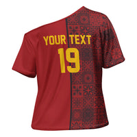 Custom World Football 2026 Spain Cross Shoulder Shirt Spanish Lion Azulejo Pattern