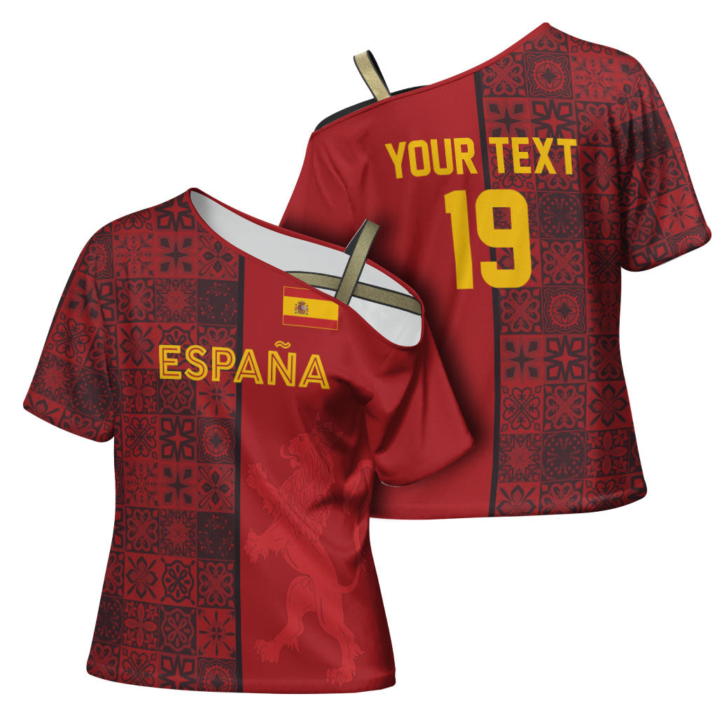 Custom World Football 2026 Spain Cross Shoulder Shirt Spanish Lion Azulejo Pattern