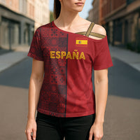 Custom World Football 2026 Spain Cross Shoulder Shirt Spanish Lion Azulejo Pattern