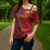 Custom World Football 2026 Spain Cross Shoulder Shirt Spanish Lion Azulejo Pattern