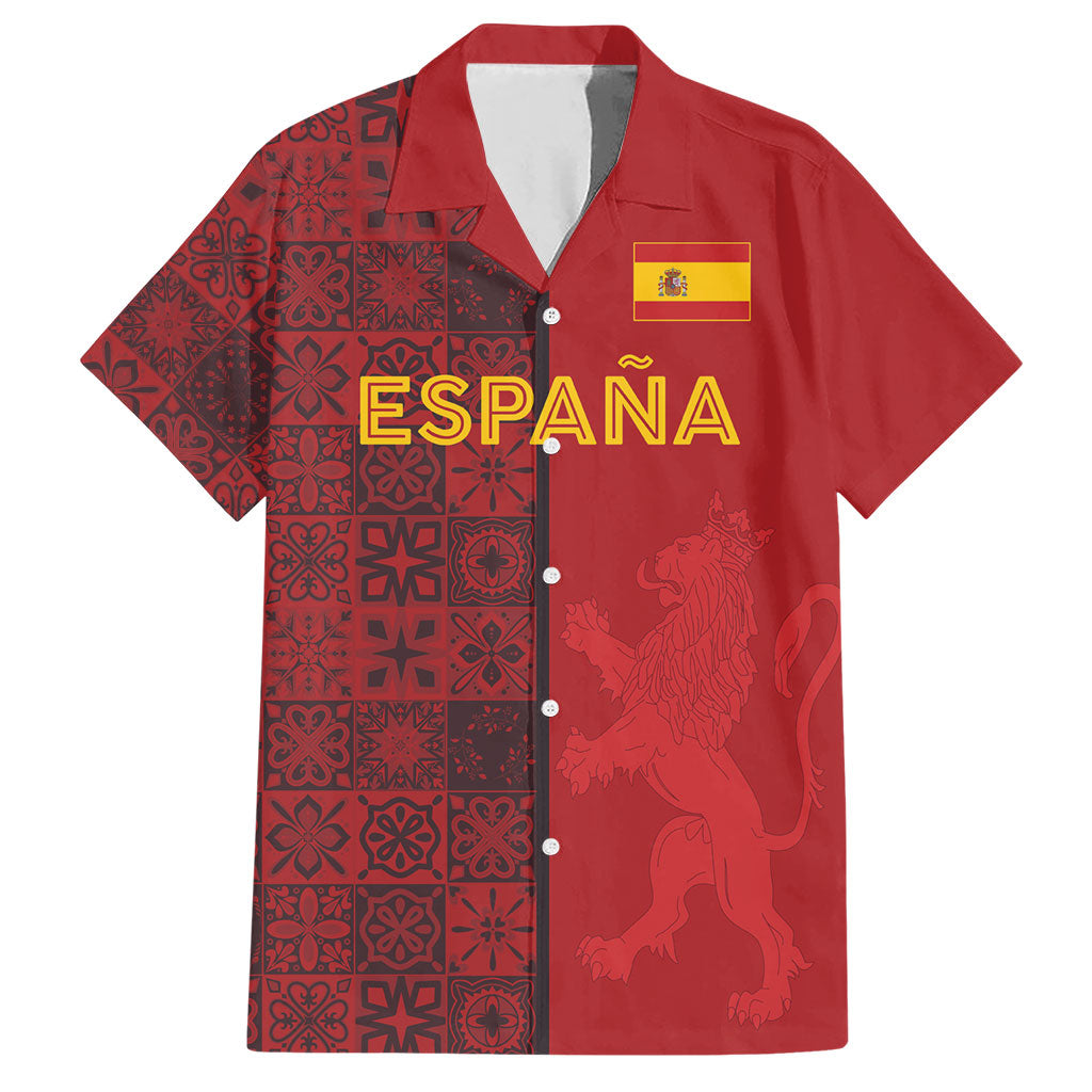 Custom World Football 2026 Spain Hawaiian Shirt Spanish Lion Azulejo Pattern