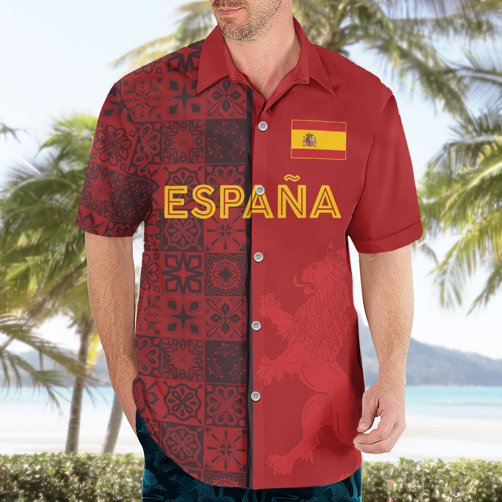 Custom World Football 2026 Spain Hawaiian Shirt Spanish Lion Azulejo Pattern
