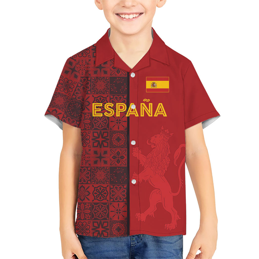Custom World Football 2026 Spain Hawaiian Shirt Spanish Lion Azulejo Pattern