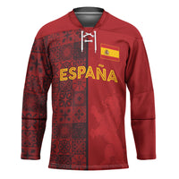 Custom World Football 2026 Spain Hockey Jersey Spanish Lion Azulejo Pattern