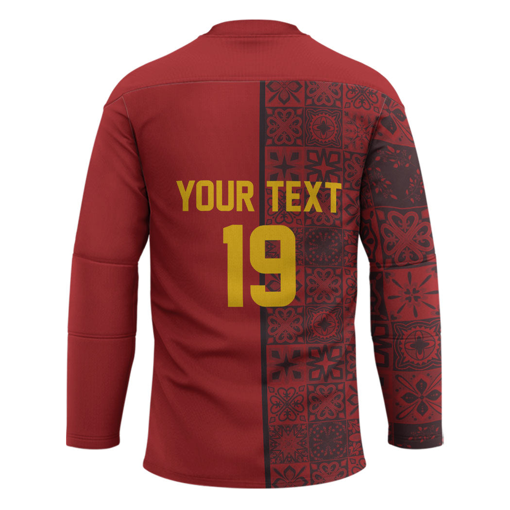 Custom World Football 2026 Spain Hockey Jersey Spanish Lion Azulejo Pattern